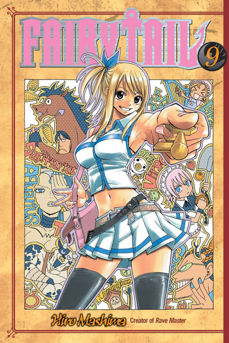 Fairy Tail Volume 9 trade paperback, featuring Natsu and friends in magical adventures, 208 pages of art and storytelling.