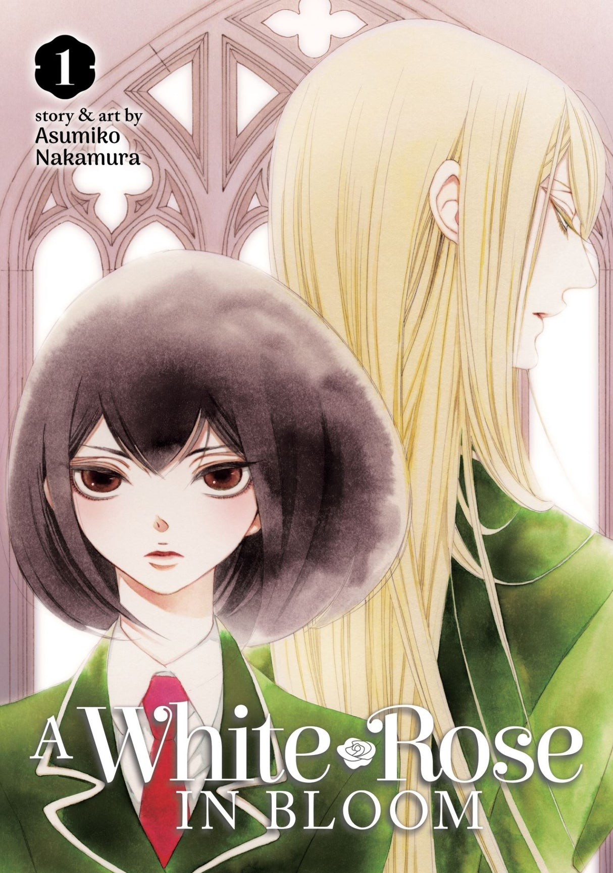 A White Rose in Bloom Vol. 1 cover showcasing Ruby and Steph's romantic journey in an elite boarding school setting.