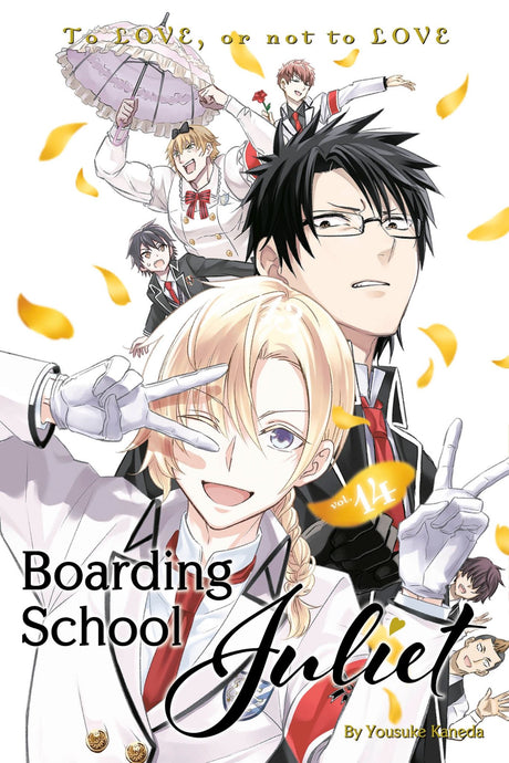 "Boarding School Juliet 14 manga features vibrant art and a romantic comedy about rival dorms and star-crossed lovers."