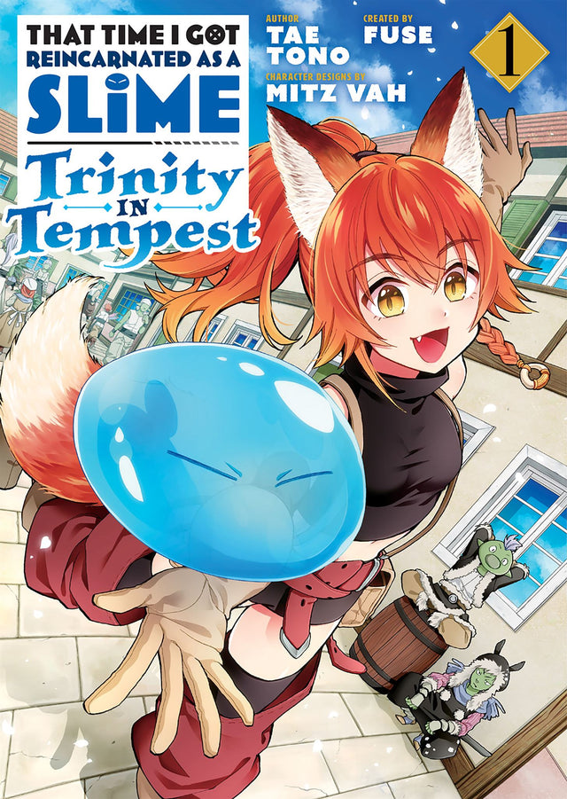 Cover of "That Time I Got Reincarnated as a Slime: Trinity in Tempest (Manga) 1," featuring Phos and her monster companions in a vibrant fantasy setting.