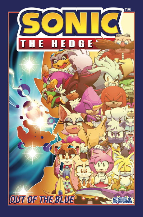 Cover of Sonic The Hedgehog, Vol. 8: Out of the Blue, featuring Sonic and friends facing new challenges post-Metal Virus.