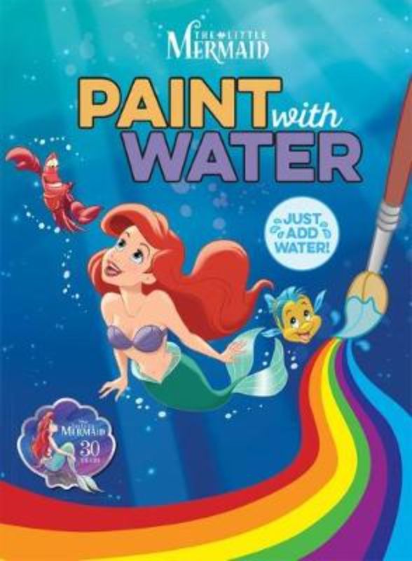 Activity book featuring Ariel, encouraging creativity through mess-free water painting with 32 vibrant illustrations.