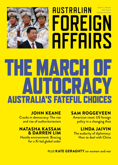 Cover of "The March of Autocracy: Australia's Fateful Choices," exploring Australia's role in a shifting geopolitical landscape.