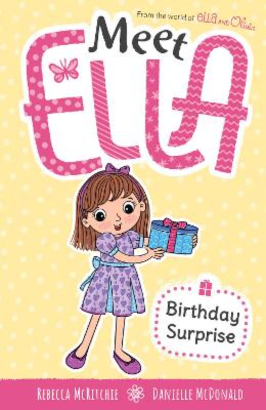 Illustrated cover of 'Birthday Surprise (Meet Ella #4)', depicting Ella baking a cake for her best friend Zoe's birthday.