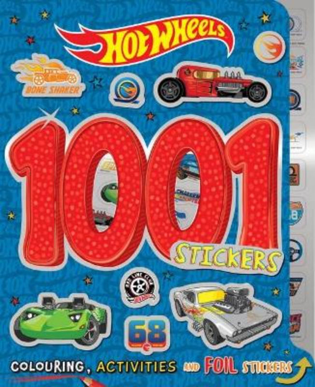 Bright and colorful Hot Wheels activity book featuring 1001 stickers and engaging puzzles for creative fun.
