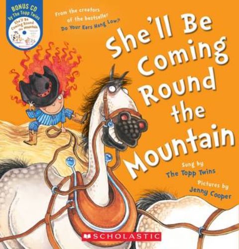 Illustrated children's book 'She'll be Coming Round the Mountain' with audio CD featuring farm animals and music.