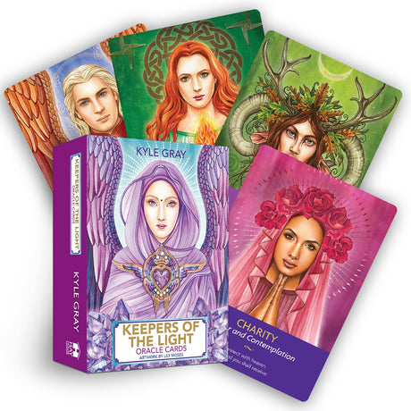 "Keepers of the Light Oracle Cards deck featuring 45 beautifully illustrated cards for spiritual guidance and intuition."