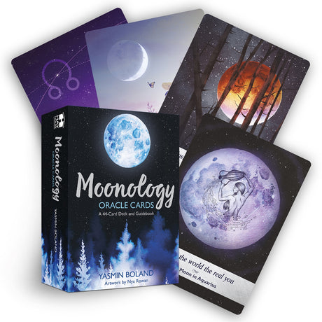 Moonology Oracle Cards featuring beautifully illustrated designs representing various moon phases for spiritual guidance.