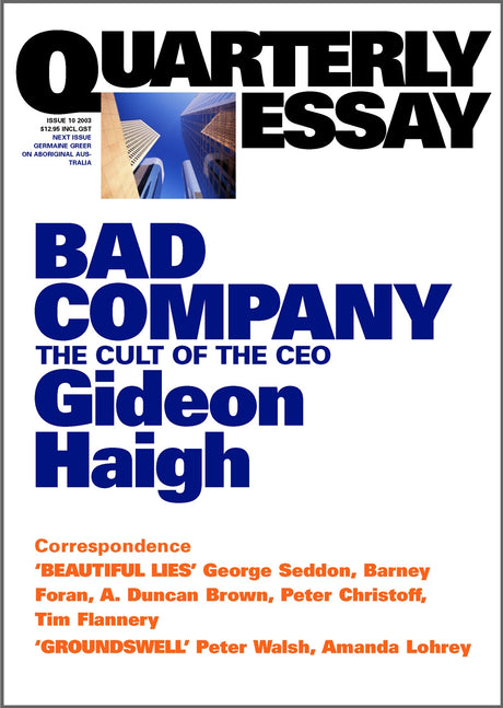 Cover of "Bad Company: The Cult of the CEO," a critical exploration of CEO culture and corporate ethics by Gideon Haigh.