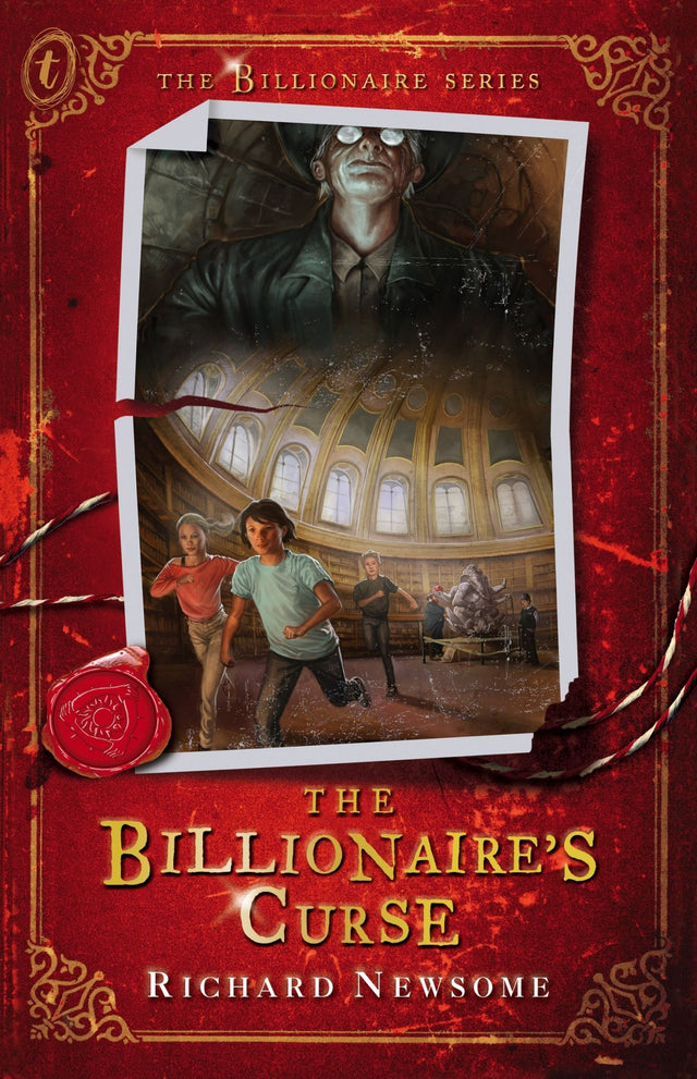 Book cover of "The Billionaire's Curse," featuring mystery, adventure, and a young heir's quest for hidden treasures.