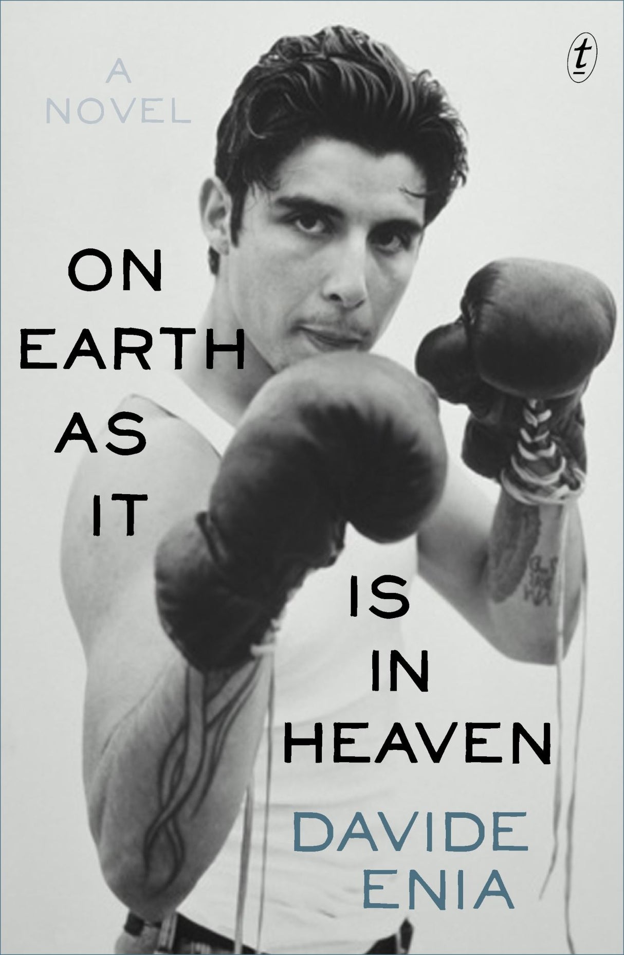 Book cover of "On Earth as It Is in Heaven," depicting themes of boxing, family legacy, and Sicilian life amidst chaos.