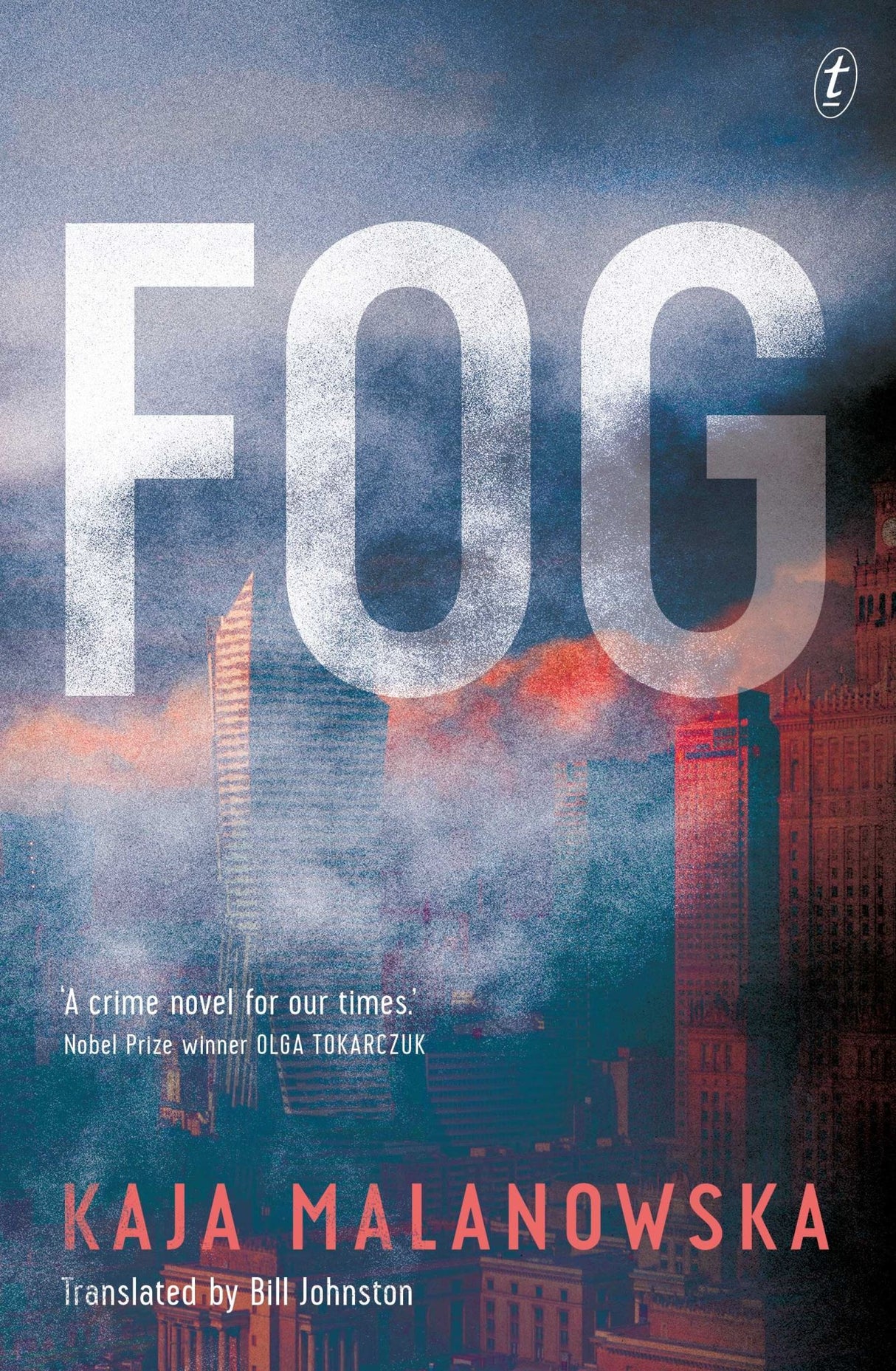 Cover of the mystery novel "Fog," featuring a gripping story of murder and suspense set in Warsaw.