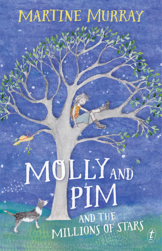 Cover of *Molly and Pim and the Millions of Stars*, showcasing whimsical art of a girl, a tree, and a vibrant yellow bike.