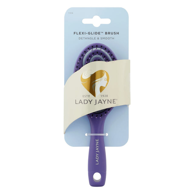 Purse-sized detangling brush with flexible bristles, designed to glide through all hair types while minimizing breakage.