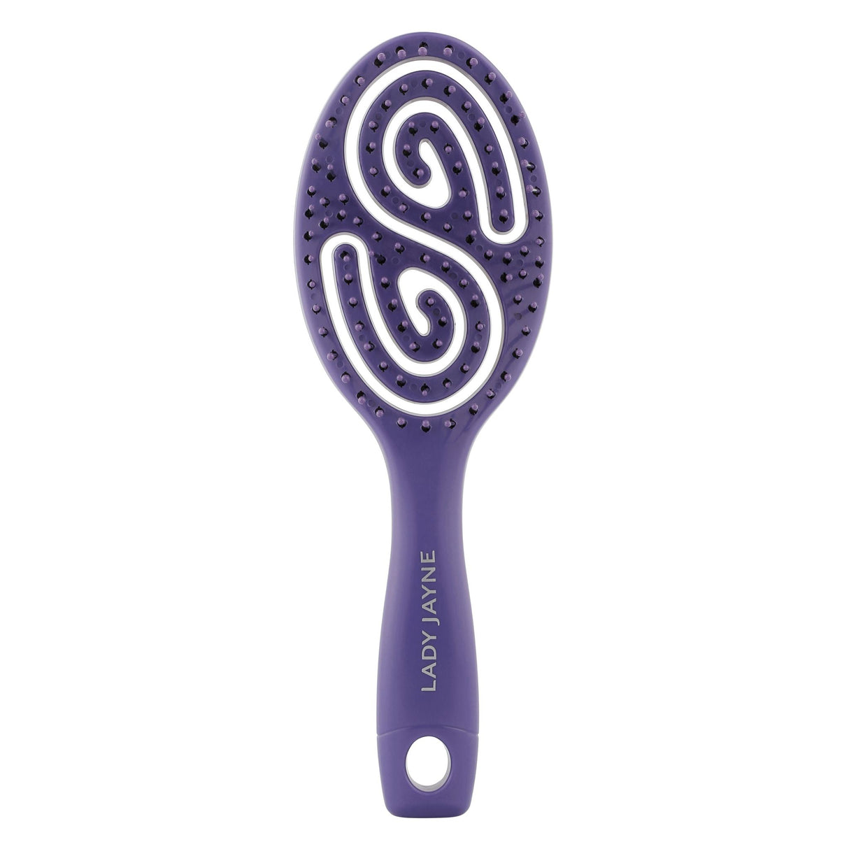 Purse-sized Lady Jayne Flexi-Glide Brush with flexible bristles for gentle detangling of all hair types, perfect for travel.