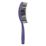 Purse-sized detangling brush with flexible nylon bristles for gentle, breakage-free brushing on all hair types.