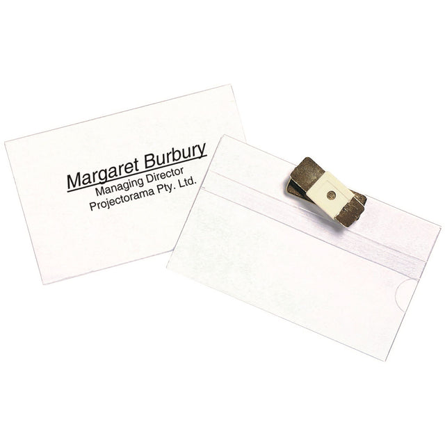 Magnetic name badges in a pack of 10, designed to securely display ID without damaging clothing.