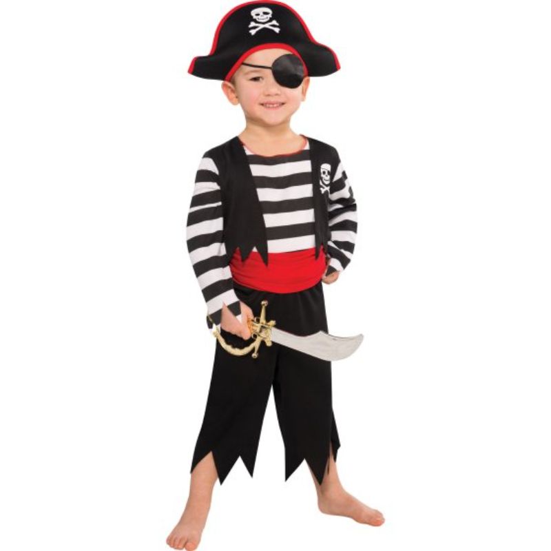 Costume Pirate Deckhand for kids 6-8, featuring a fun jumpsuit and hat for imaginative play and adventures.