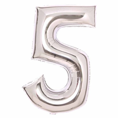 Large Number 5 Silver Foil Balloon 56cm w x 89cm h
