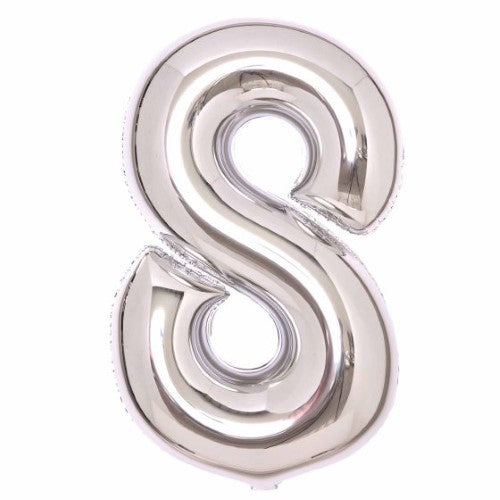 Large Number 8 Silver Foil Balloon 54cm w x 87cm h
