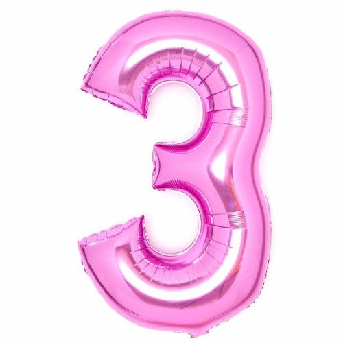 Large Number 3 Pink Foil Balloon 53cm w x 87cm h