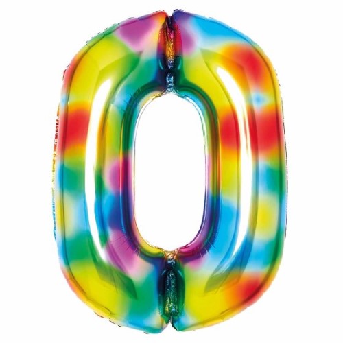 Large Number 0 Bright Rainbow Foil Balloon 64cm w x 90cm h