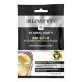 Gold foil face mask for anti-aging, infused with serum for hydration, brightening, and reduced fine lines.