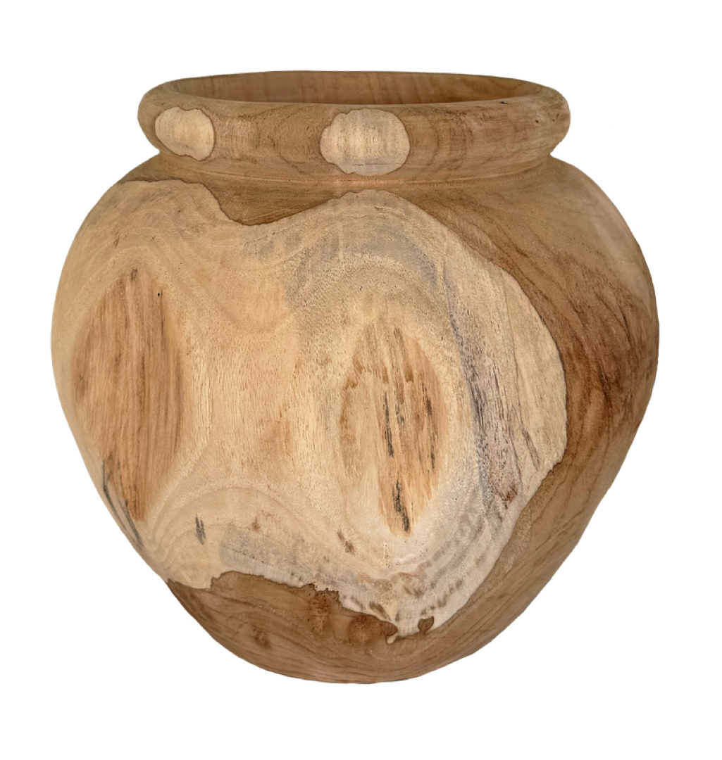 Organic Teak Natural Pot in warm hues, 27x25cm, perfect for displaying fresh or dried flowers in style.