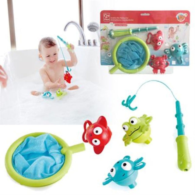 Colorful Hape Double Fun Fishing Set for toddlers, featuring easy-grasp rods and playful fish for engaging bath adventures.