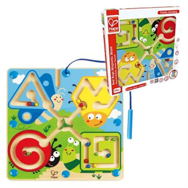 Colorful magnetic maze toy where kids guide marbles through fun bug-themed paths with a wand. Recommended for ages 2 and up.