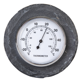 Slate Round Thermometer (12cm) with easy-to-read dial in Celsius and Fahrenheit, featuring a stylish slate edge and gift packaging.