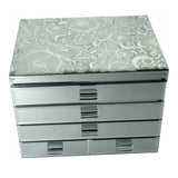 Extra large Glam Glitzi jewellery box with mirror, 3 compartment top storage, felt lining, and 4 drawers.