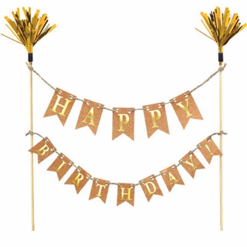 Cake Topper Happy Birthday Gold Banner Kit