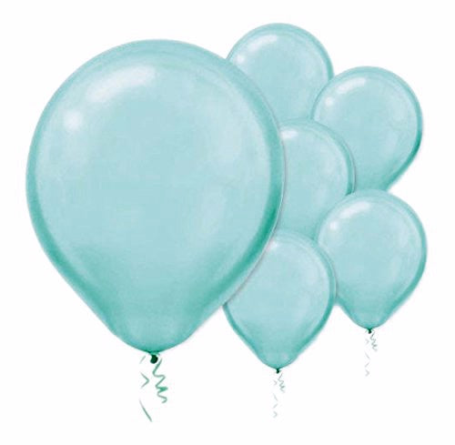 Pack of 15 28cm pearl robin's egg blue latex balloons, perfect for elegant celebrations and versatile party decorations.