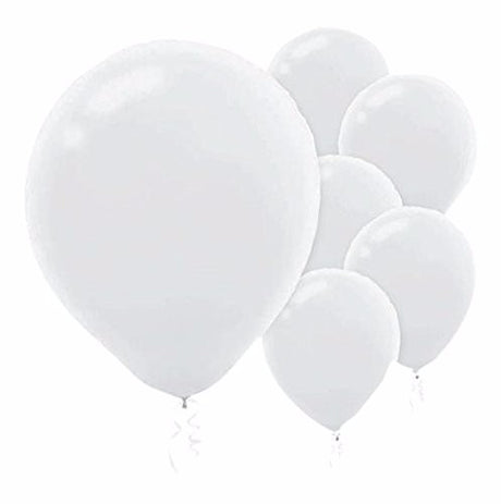 Pack of 50 white 12cm latex balloons, perfect for versatile decorations at any celebration or event.