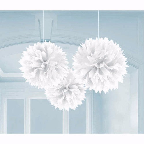 Fluffy Hanging Decorations White - PROMO DEAL - Pack of 3