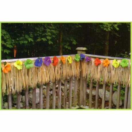 Vibrant Deck Fringe Luau (7.31m x 30cm) adds a festive tropical touch to outdoor spaces for parties and celebrations.