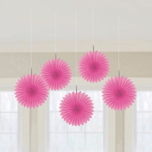 Mini Hanging Fan Decorations Pink - Pack of 5