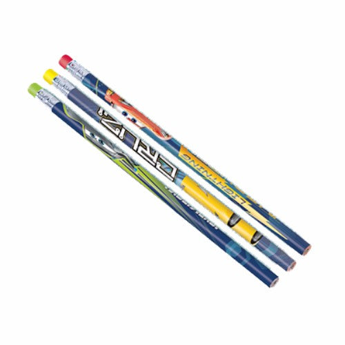 Assorted Cars 3 pencils featuring vibrant designs, perfect for party favors and creative play, in a pack of 12.