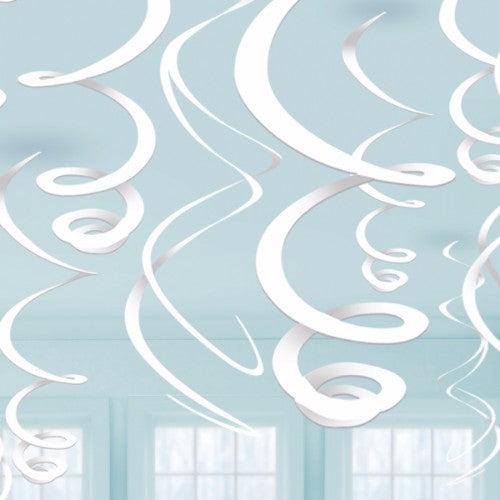 Hanging Swirls Decoration White - Pack of 12