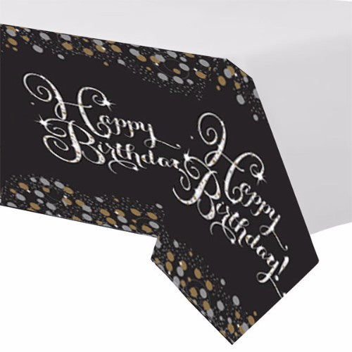 Sparkling Black Happy Birthday Tablecover