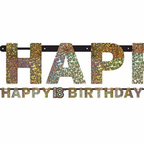 Sparkling Black Happy 18th Birthday Letter Banner