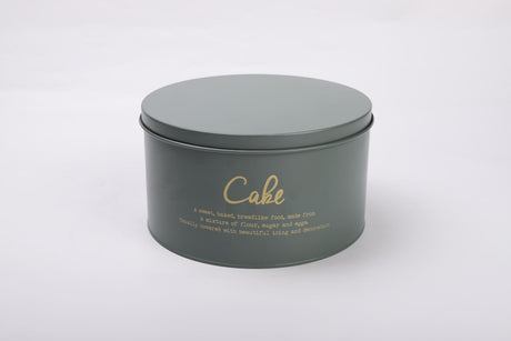 Large Rockingham cake tin, 25cm, in gray/green with gold accents, perfect for baking layered cakes and brownies.