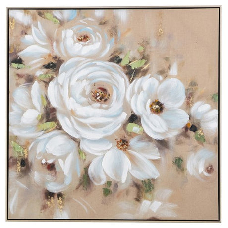 Hand-painted white flower artwork in a luxurious gold frame, adding elegance and charm to any room.