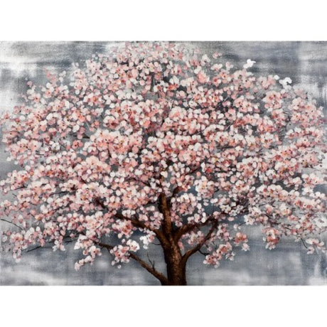Stunning pink flower painting on canvas, bringing vibrant nature indoors with elegant charm and warm colors.