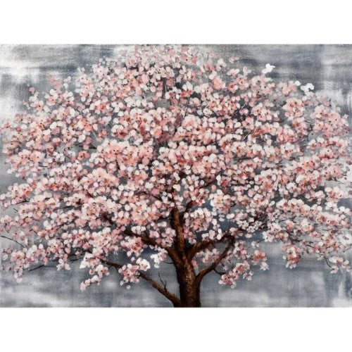 Stunning pink flower painting on canvas, bringing vibrant nature indoors with elegant charm and warm colors.