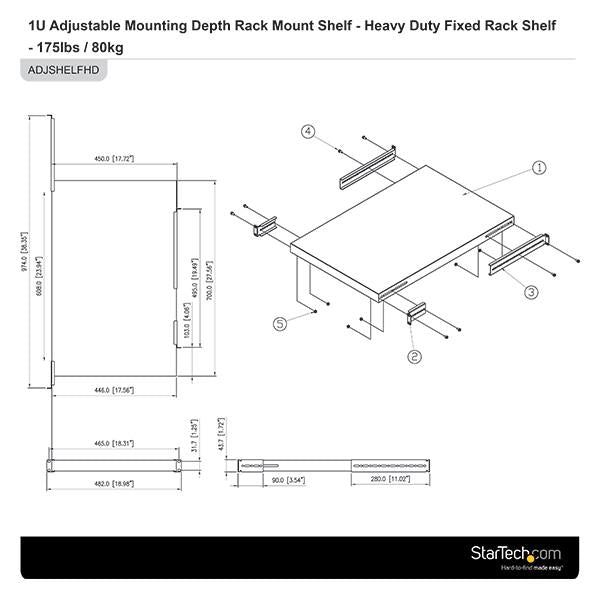 1U Adjustable Depth Server Rack mount Shelf