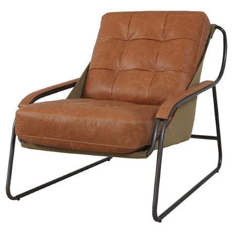 Elegant Pandora Columbia Chair in rich brown and kaki canvas, blending style and comfort for any living space.