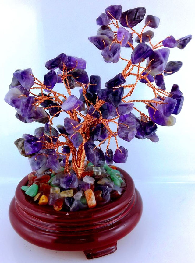 Large amethyst gemstone tree, 23cm tall, features natural amethyst crystals and assorted gemstones for vibrant décor and energy flow.