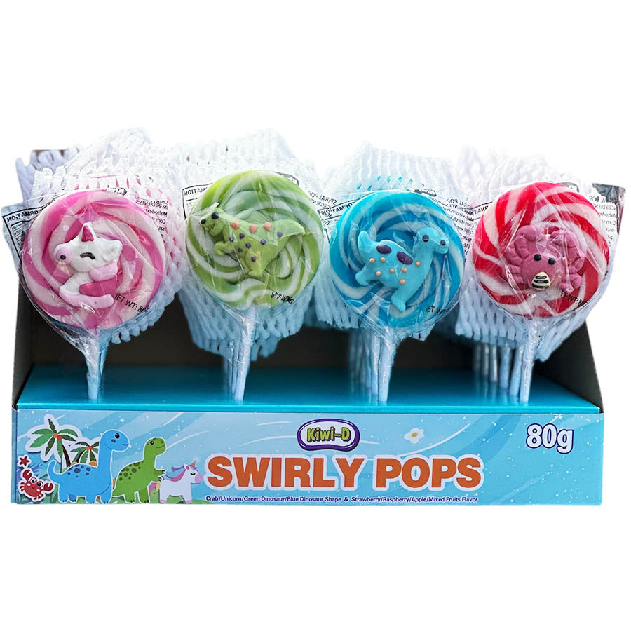 Kiwi Delight Swirl Lollipops Display 80gm - Pack of 24